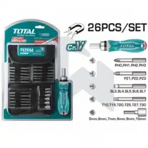 طقم مفك ولقم و يد سيستيم - يد طويلة - 26 قطعة - TACSD30266